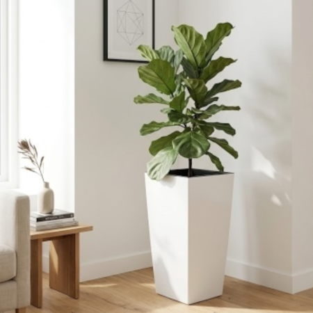 Ghivece flori - Ghiveci decorativ Lamela Finezja cu insert interior, 3 dimensiuni - ALB LUCIOS
