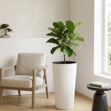 Ghivece flori - Ghiveci decorativ Lamela Jumper Lilia 2 in 1, 2 dimenisuni - ALB