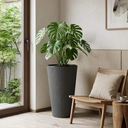 Ghivece flori - Ghiveci decorativ Lamela Jumper Lilia 2 in 1, 2 dimenisuni - GRI ANTRACIT