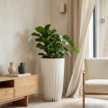 Ghivece flori - Ghiveci decorativ Lamela Mira Wysoka cu insert interior, 2 dimensiuni - ALB