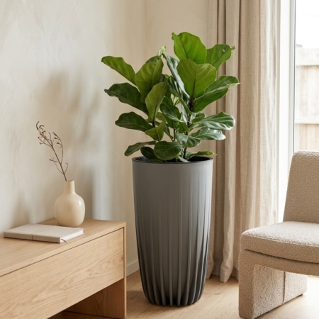 Ghivece flori - Ghiveci decorativ Lamela Mira Wysoka cu insert interior, 2 dimensiuni - GRI ANTRACIT
