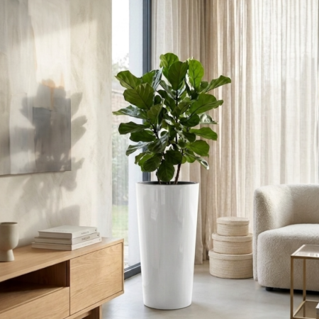 Ghivece flori - Ghiveci decorativ Lamela Lilia 2 in 1, 3 dimensiuni - ALB lucios