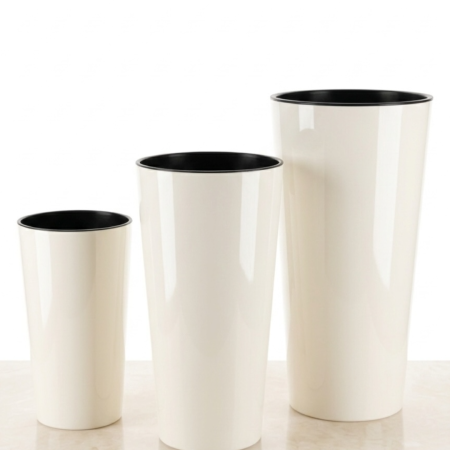 Ghiveci decorativ Lamela Lilia 2 in 1, 3 dimensiuni - CREM lucios [2]