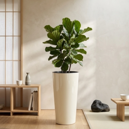 Ghivece flori - Ghiveci decorativ Lamela Lilia 2 in 1, 3 dimensiuni - CREM lucios