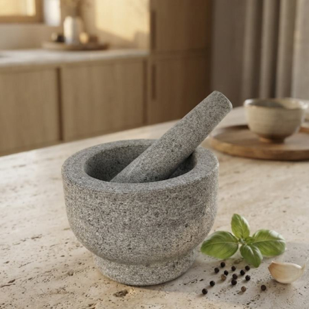 Cutite si ustensile bucatarie - Mojar din granit natural Perfect Home - 14.5 x 10 cm