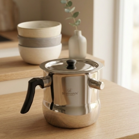 Vase pentru gatit - Oala de lapte Bohmann 3 litri, cu capac + fluier din inox