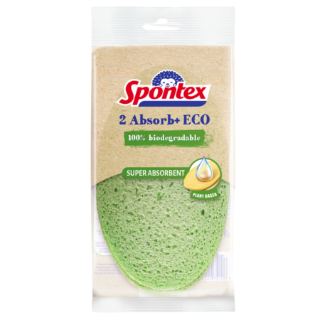 Accesorii curatenie - Set 2 Bureți Spontex Absorb+ ECO, viscoză 100% biodegradabili