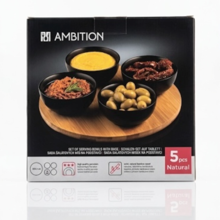 Set 4 boluri pe suport de bambus Natural Ambition - Negru [3]