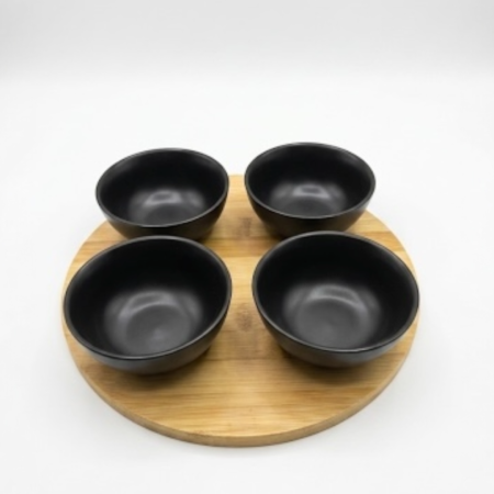 Set 4 boluri pe suport de bambus Natural Ambition - Negru [2]