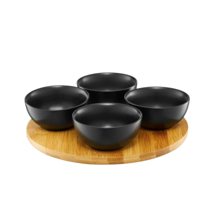Set 4 boluri pe suport de bambus Natural Ambition - Negru [1]
