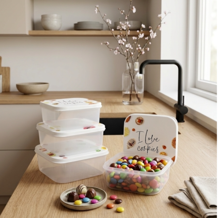Depozitare alimente - Set 4 caserole alimentare Hobby Life FunBox cu capace colorate