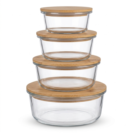 Set 4 caserole din sticla borosilicata cu capac din bambus [3]