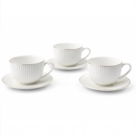 Set 6 cesti cu farfurioare Malooki Luxury Collection, portelan alb cu detalii aurii, 190 ml [1]