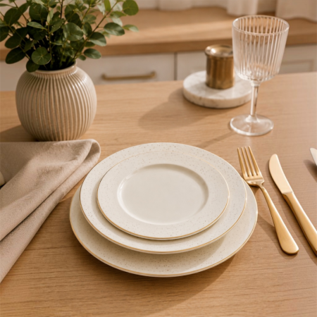Set farfurii Ambition Aurelia, 18 piese, 6 persoane, portelan alb cu detalii aurii [1]