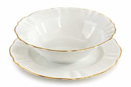 Set farfurii portelan Apulum, 6 persoane, 20 piese, crem cu bordura aurie [2]