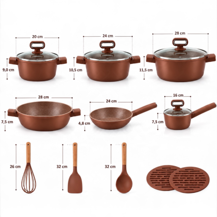 Set oale și tigăi Royalty Line, 15 piese, înveliș antiaderent tip marmură, maro [3]