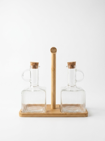 Set oliviera 2 recipiente 300 ml din sticla borosilicata, cu dop pluta si suport din bambus. [1]