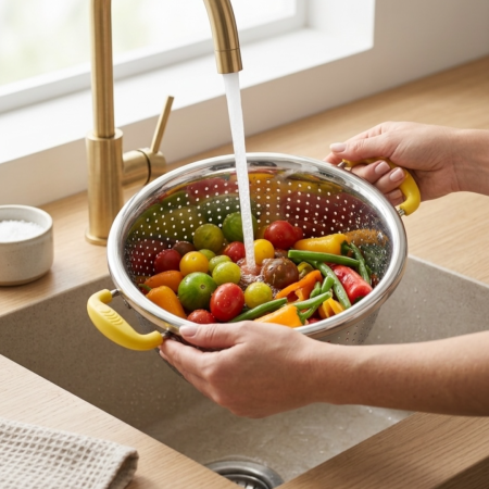 Boluri si strecuratoare - Strecuratoare inox cu manere din plastic, 24 cm / 26 cm - rezistenta si practica