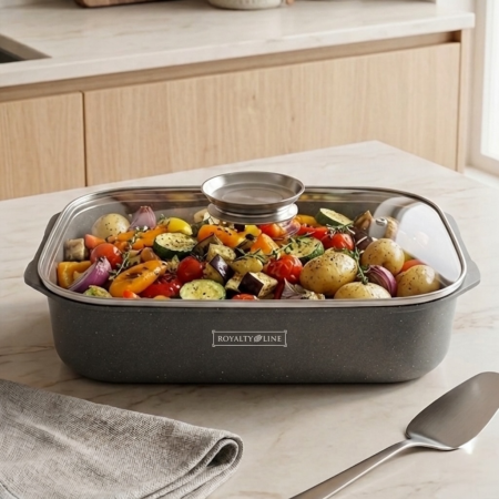 Vase pentru copt si tavi cuptor - Tava roaster pentru cuptor cu capac termorezistent Royalty Line, 6 L