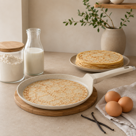 BUCATARIE - Tigaie pentru clatite Royalty Line, 25 cm, acoperire antiaderenta marmurata, crem