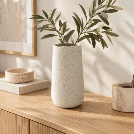 Decoratiuni - Vaza decorativa alba cu aspect ceramic, 30 cm, design minimalis