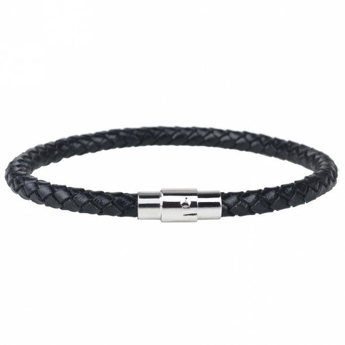Bratara barbateasca din piele naturala impletita, model slim, casual, negru [1]