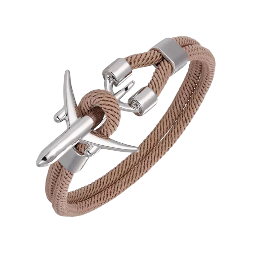 Bratara barbateasca din sfoara paracord, textil, model in forma de avion, prindere tip ancora, Tessero, maro [1]