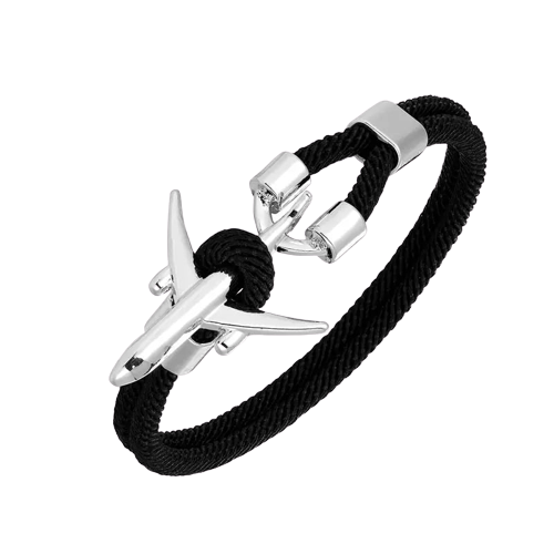 Bratara barbateasca din sfoara paracord, textil, model in forma de avion, prindere tip ancora, Tessero, negru [1]