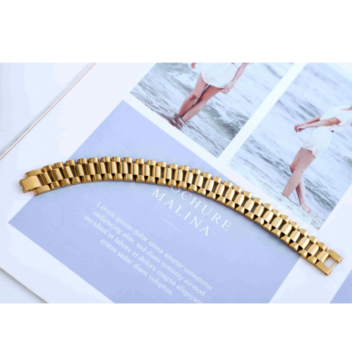 Bratara barbateasca link chain din otel inoxidabil, placat cu aur 18k, 22 cm, auriu [3]