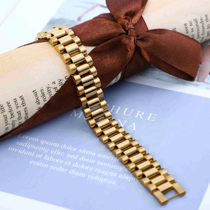 Bratara barbateasca link chain din otel inoxidabil, placat cu aur 18k, 22 cm, auriu [4]