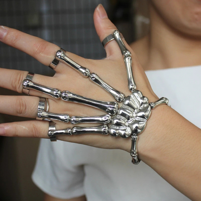 Bratara cu inele pentru toata mana, model skeleton, unisex, argintiu, Tessero [3]