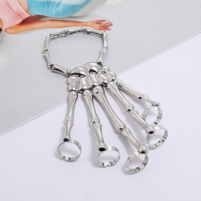 Bratara cu inele pentru toata mana, model skeleton, unisex, argintiu, Tessero [4]