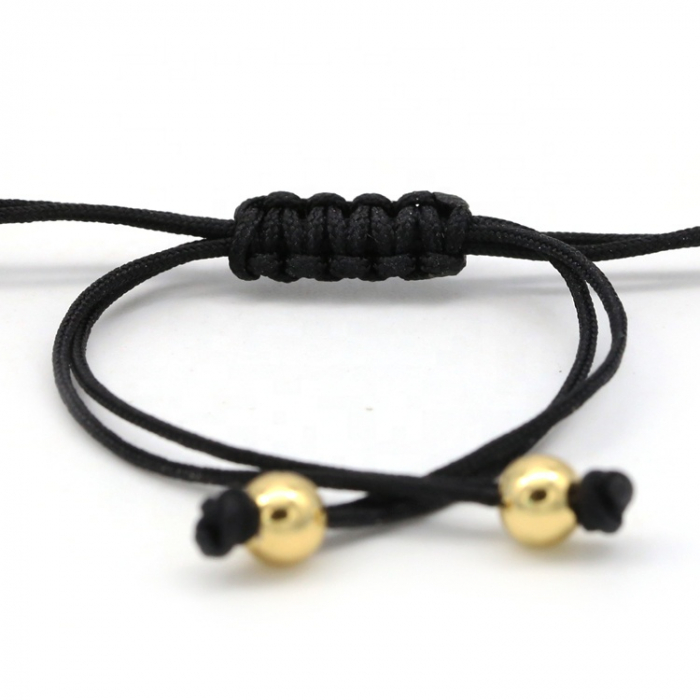 Bratara cu margele luxury, model gold bar, macrame, reglabila pe snur, pietre zirconiu negru, placata cu aur 24K, auriu [2]
