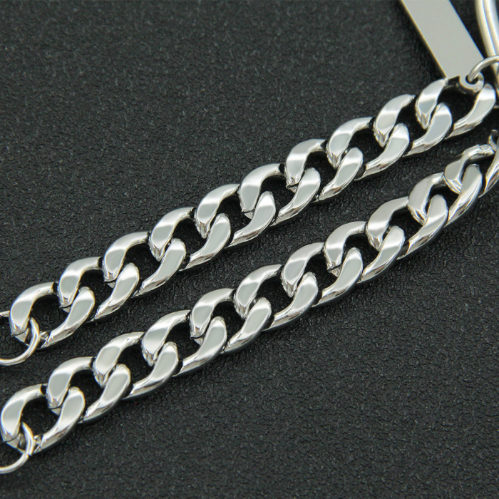 Bratara Cuban Chain, catarama ovala, otel inoxidabil, placuta gravabila, unisex, Tessero, extensie reglabila, argintiu [3]
