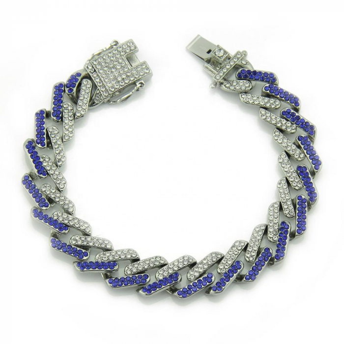 Bratara Cuban Chain culoare dubla, placat cu aur 18K, pietre zirconiu. albastru [1]