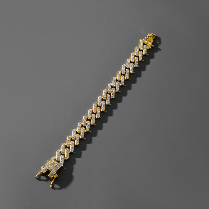 Bratara Cuban Chain link, design cubic, pietre zirconiu, placata cu aur 18K, 20 cm, auriu [3]