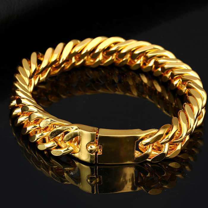 Bratara Cuban Chain Link, placata cu aur 18K, 20 cm, auriu [3]