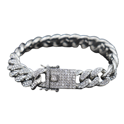 Bratara Cuban Chain placata cu aur 18k, pietre zirconiu, 13mm, argintiu [1]