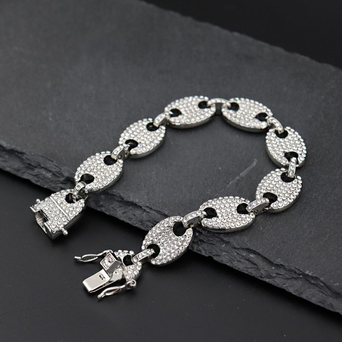 Bratara Cuban Chain, placata cu aur 18K si cristale zirconiu, 20 cm, argintiu [2]