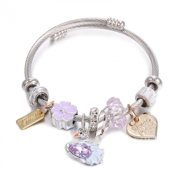 Bratara de dama cu charmuri model bangle, dimensiune reaglabila, placata cu argint, Tessero [1]