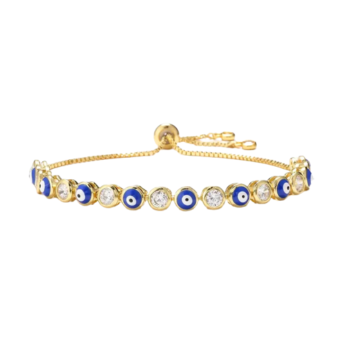 Bratara de dama cu model evil eye, ochiul protector, pietre zirconiu, placat cu aur 18K, marime reglabila, auriu [1]
