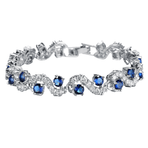 Bratara de dama cu pietre din zirconiu si cristale cu efect de Sapphire, placat cu argint, Tessero, 17 cm, inchidere clips, argintiu si albastru [1]