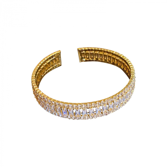 Bratara de dama cu strasuri tip Bangle fixa, pietre zirconiu, reglabila, placata cu aur 18K, auriu [1]