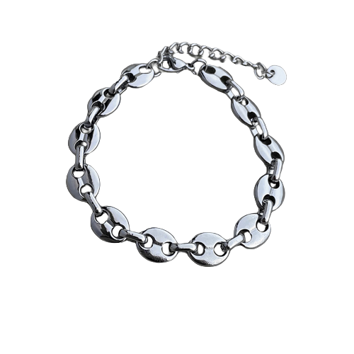 Bratara de dama din lant, model rotund in forma de boaba de cafea, placat cu aur 18K, marime reglabila prin extensie, unisex, Tessero, argintiu [1]