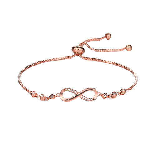 Bratara de dama finuta, model reglabi cu charm in forma de semnul infinitului, pietre zirconiu, placat cu aur 18K, marime reglabila, Tessero, rose gold [1]