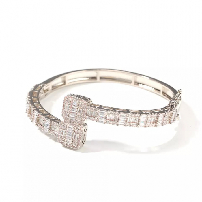 Bratara de dama Luxury Iced Out tip Bangle, pietre zirconiu, placat cu aur 24K, inchidere cu prindere de siguranta, Tessero, argintiu [1]