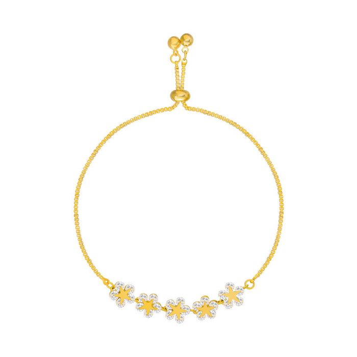 Bratara de dama, model in forma de floare si stelute, marime reglabila, placat cu aur 18K, pietre zirconiu, Tessero, auriu [1]