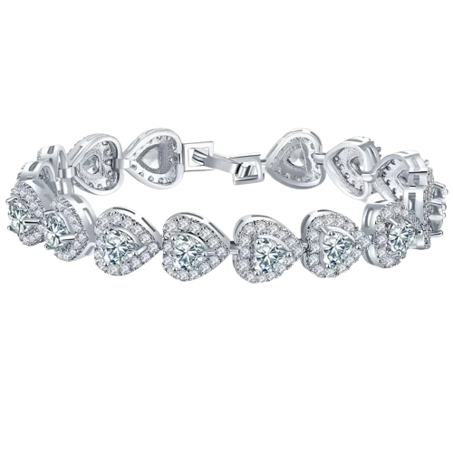 Bratara de dama model tip Tennis, pietre zirconiu in forma de inima, placat cu aur 18K, Tessero, inchidere clips. argintiu [1]