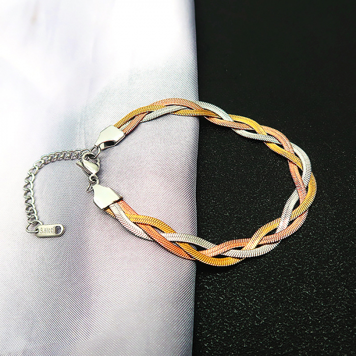 Bratara de dama Snake Chain din otel inoxidabil, model impletit in 3 culori, placat cu aur 18K, marime reglabila prin extensie, Tessero, multicolor [1]