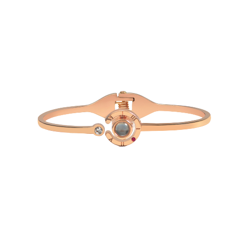 Bratara de dama tip Bangle fixa cu proiectie " Te iubesc " in 100 de limbi diferite, placat cu aur 18K, otel inoxidabil, rose gold [1]